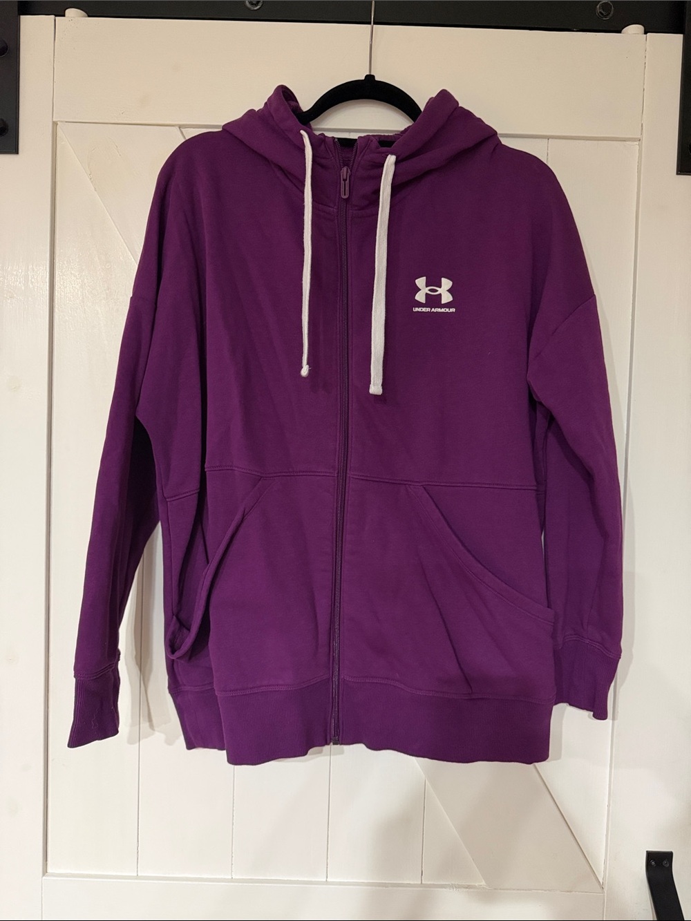 Under Armour Purple Zip-Up Hoodie with White Drawstrings